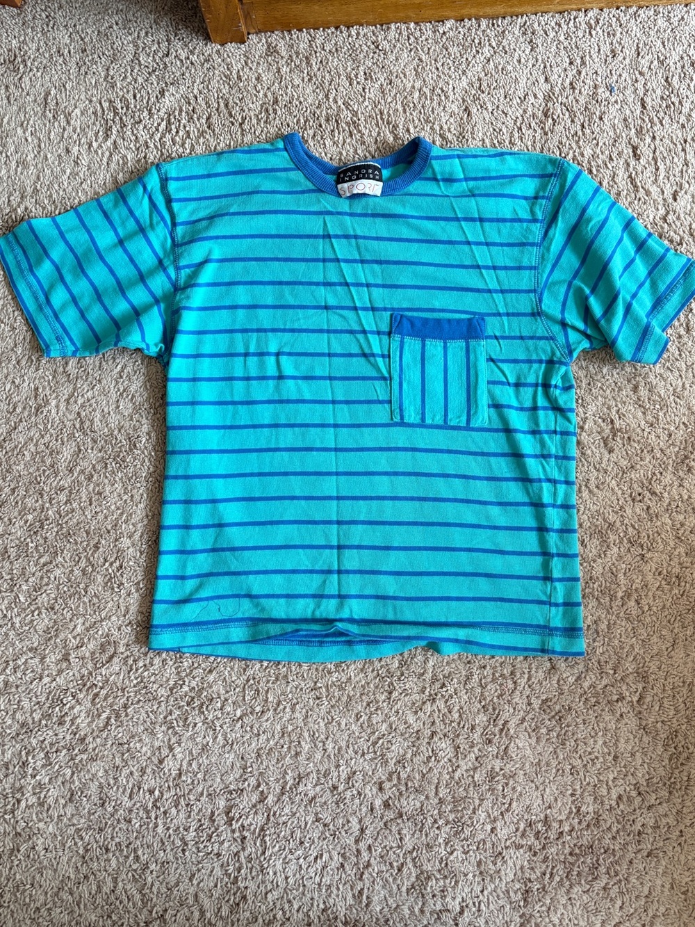 Sandra Ingrish Teal and Blue Striped Pocket Tee
